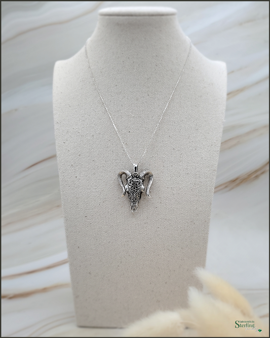 Western Style Ox Skull Pendant in Sterling Silver