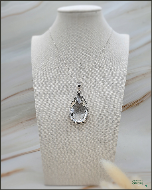 Clear Quartz and Sterling Silver Pear Pendant