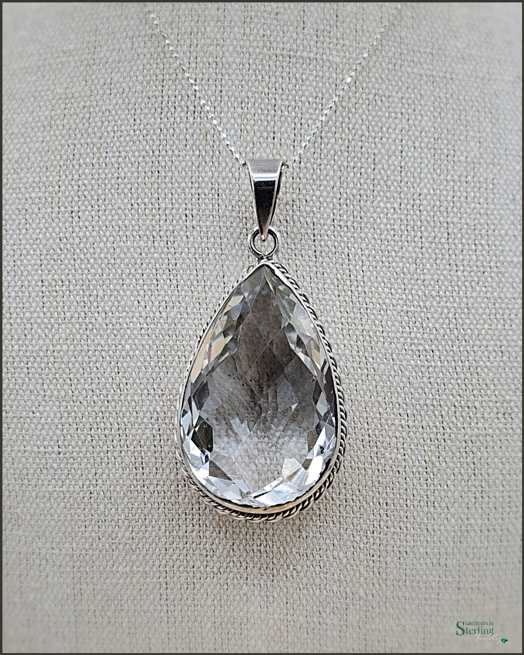 Clear Quartz and Sterling Silver Pear Pendant