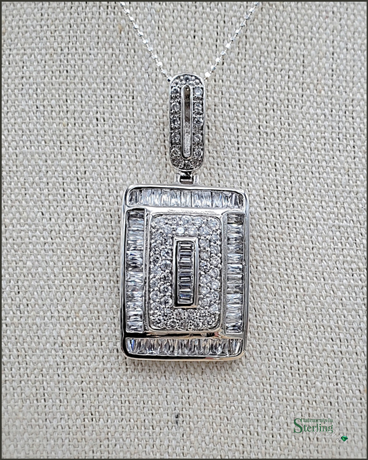 White Topaz and Sterling Silver Art Deco Pendant