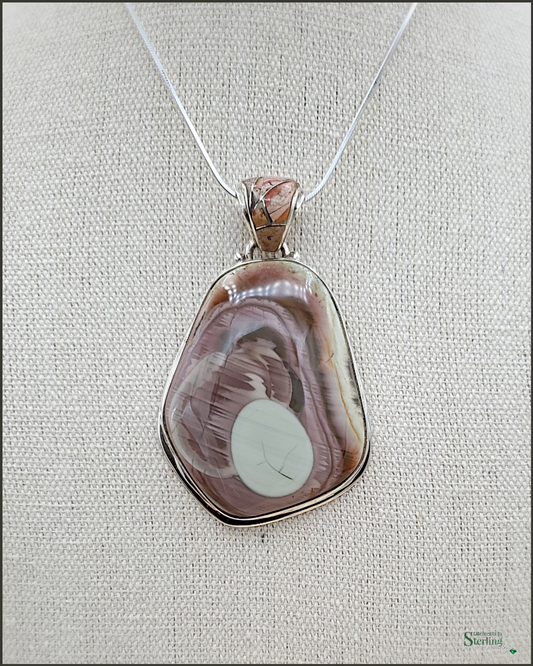 Imperial Jasper and Sterling Silver Pendant With Decorative Gemstone Inlay