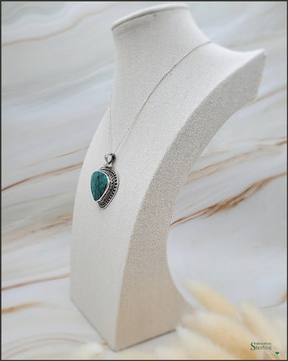 Turquoise Triangle and Sterling Silver Engraved Pendant