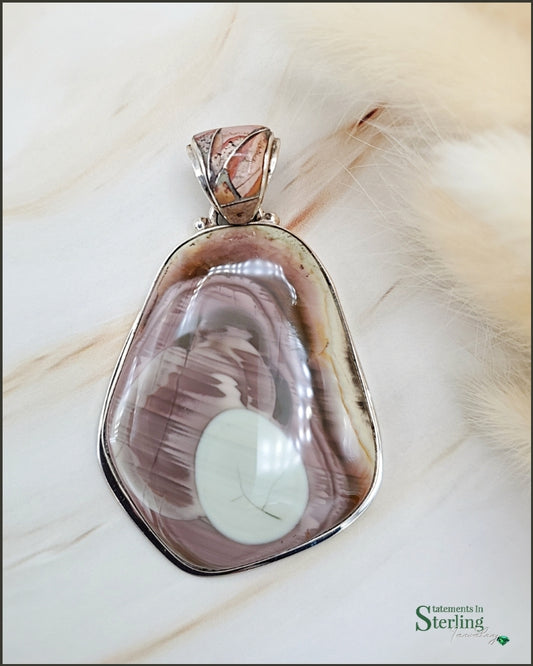 Imperial Jasper and Sterling Silver Pendant With Decorative Gemstone Inlay