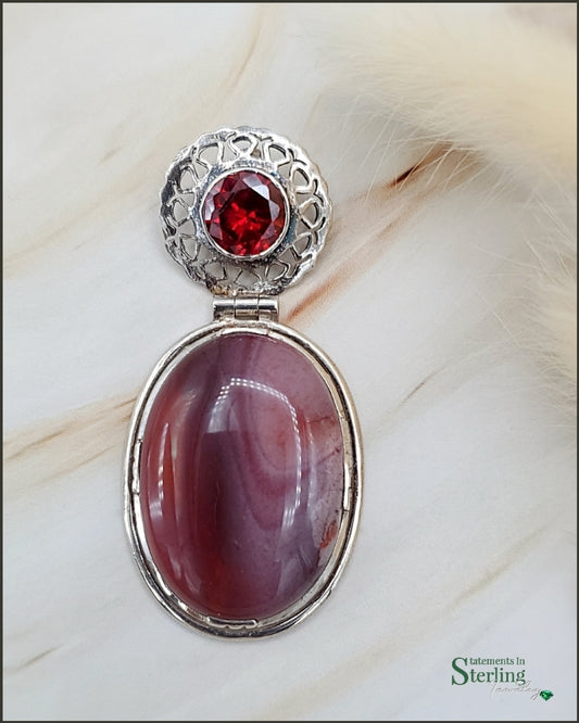 Imperial Jasper, Quartz and Sterling Silver Pendant