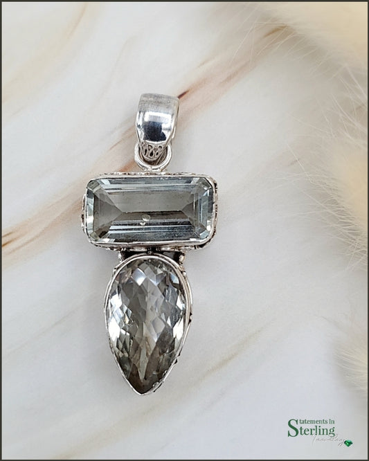 Green Amethyst and Sterling Silver Two Stone Pendant