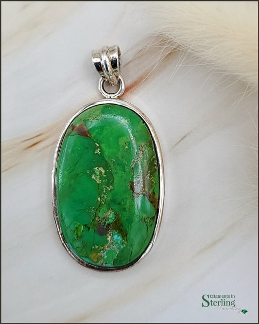 Green Turquoise and Sterling Silver Pendant