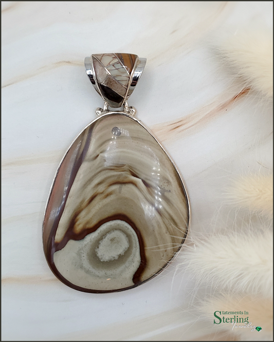 Wild Horse Jasper and Sterling Silver Pendant with Decorative Inlay