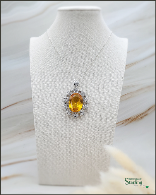 Yellow Quartz, White Topaz and Sterling Silver Pendant