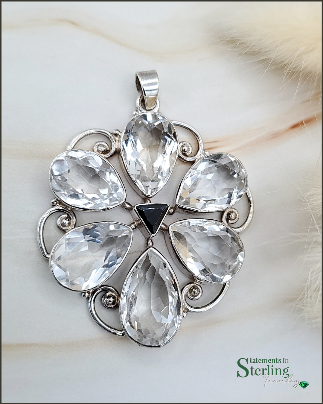 Clear Quartz and Sterling Silver Forever Flower Pendant