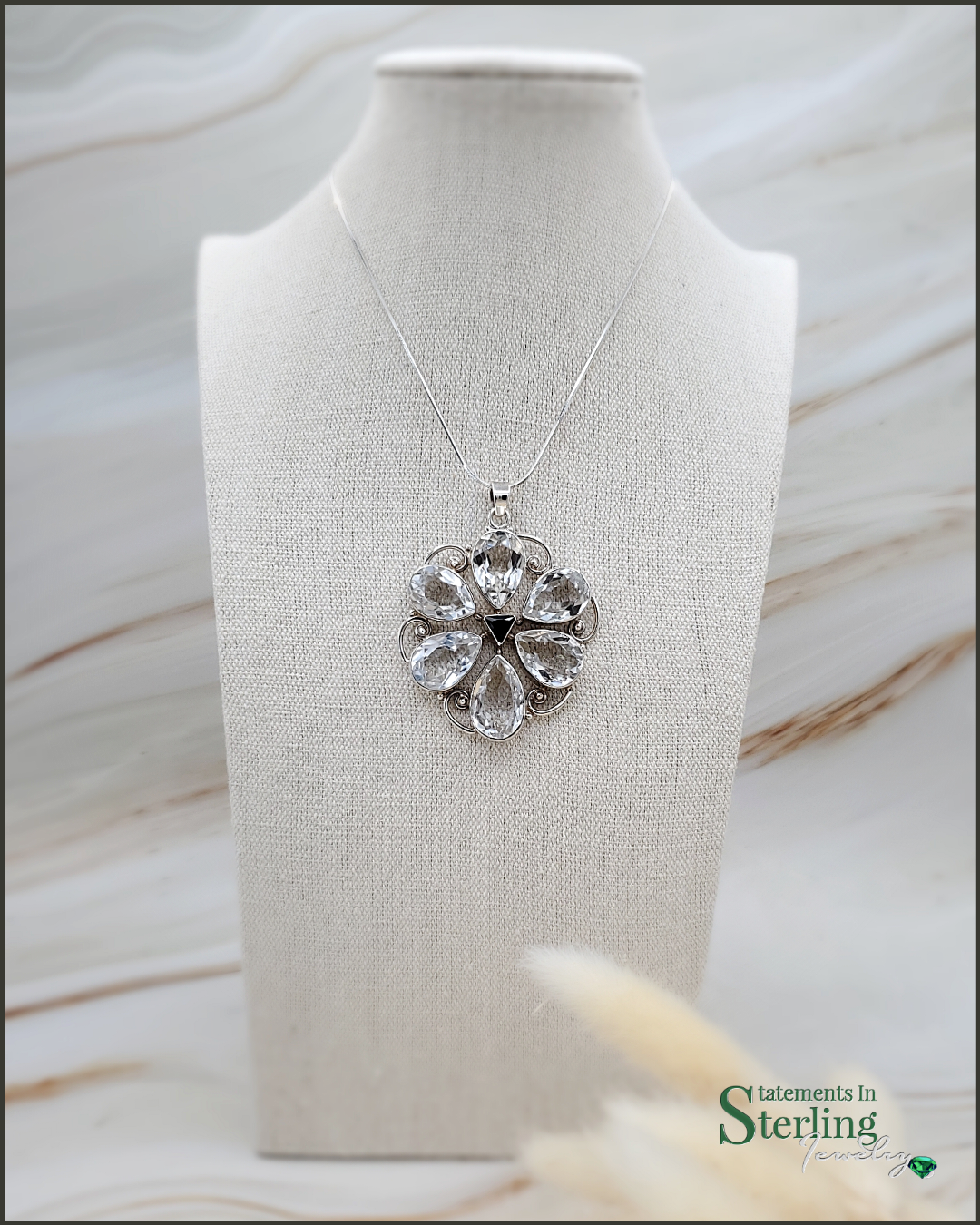 Clear Quartz and Sterling Silver Forever Flower Pendant