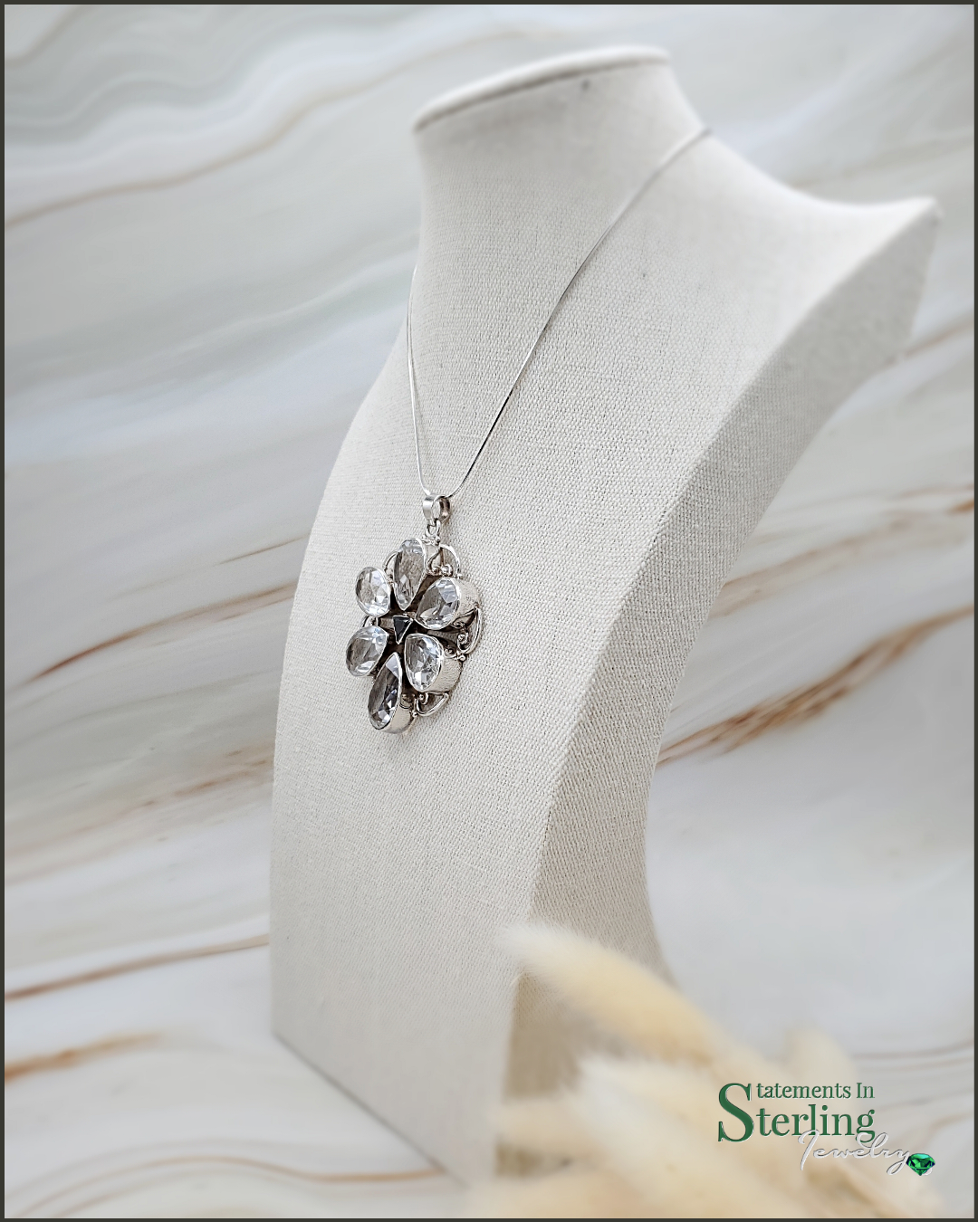 Clear Quartz and Sterling Silver Forever Flower Pendant