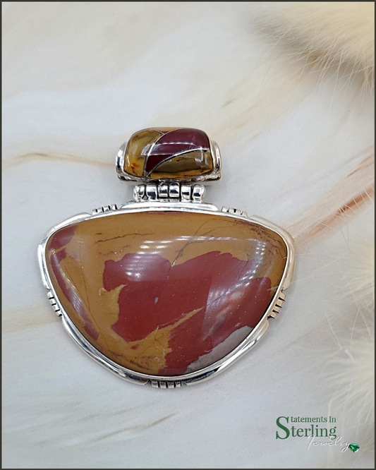 Australian Mookaite Jasper and Sterling Silver Southwest Pendant with Decorative Inlay