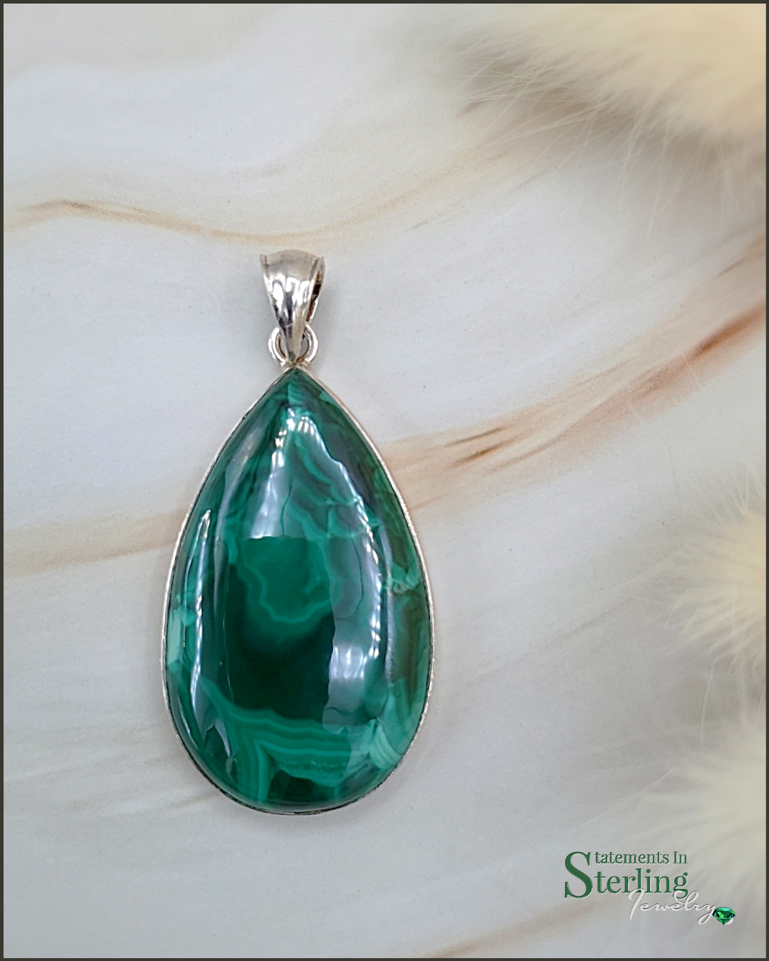 Malachite and Sterling Silver Teardrop Pendant