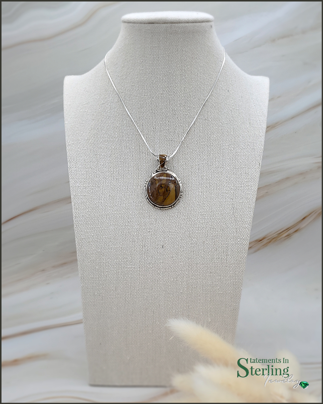 Tiger Eye Round Southwest Pendant with Gemstone Inlay