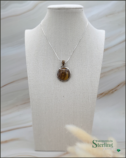 Tiger Eye Round Southwest Pendant with Gemstone Inlay