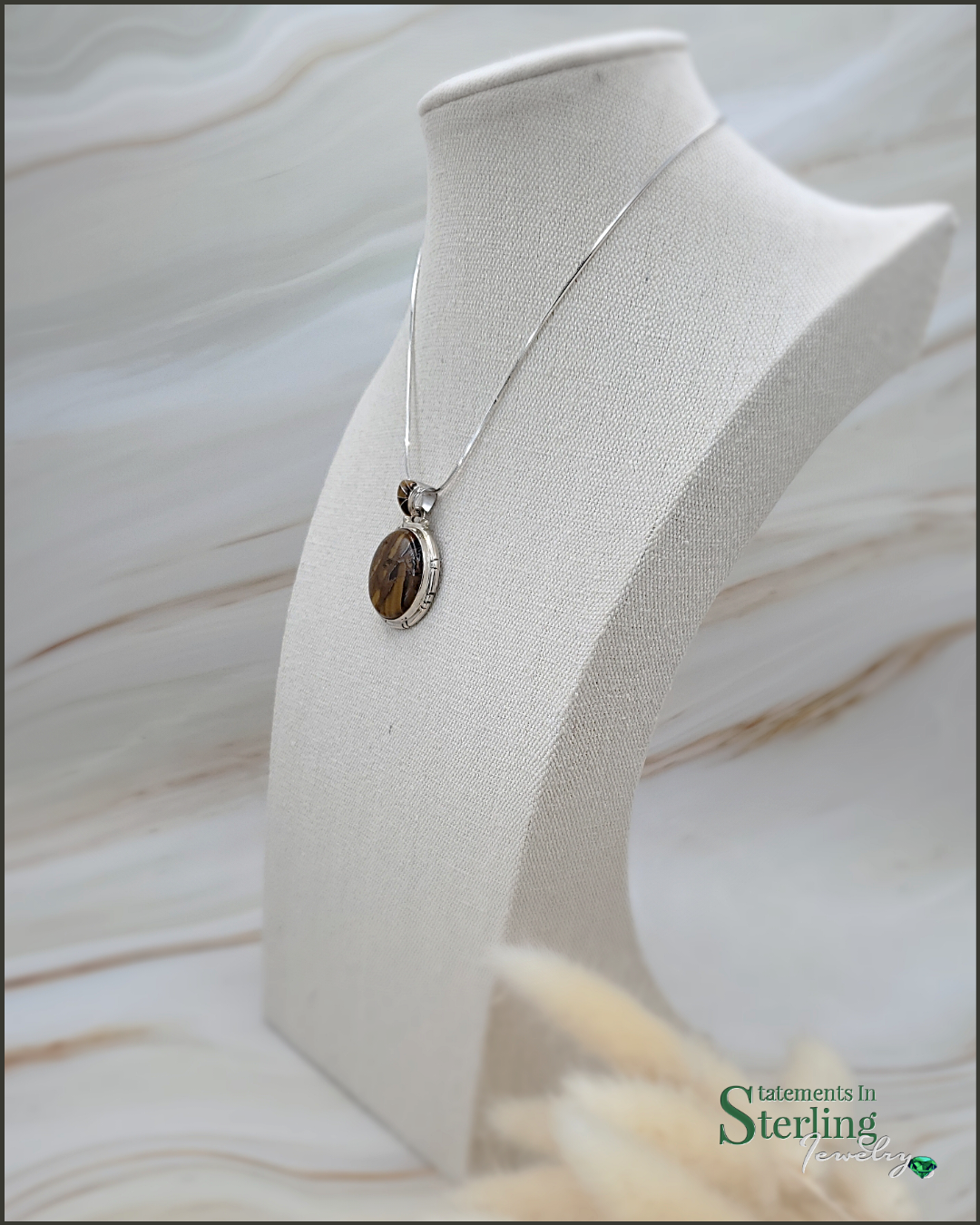 Tiger Eye Round Southwest Pendant with Gemstone Inlay