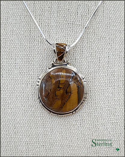 Tiger Eye Round Southwest Pendant with Gemstone Inlay