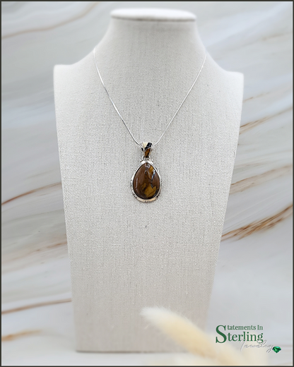 Tiger Eye Teardrop Southwest Pendant with Gemstone Inlay