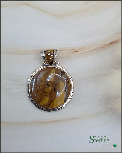 Tiger Eye Round Southwest Pendant with Gemstone Inlay