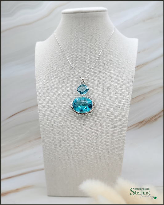 Sky Blue Quartz and Sterling Silver Two Stone Pendant