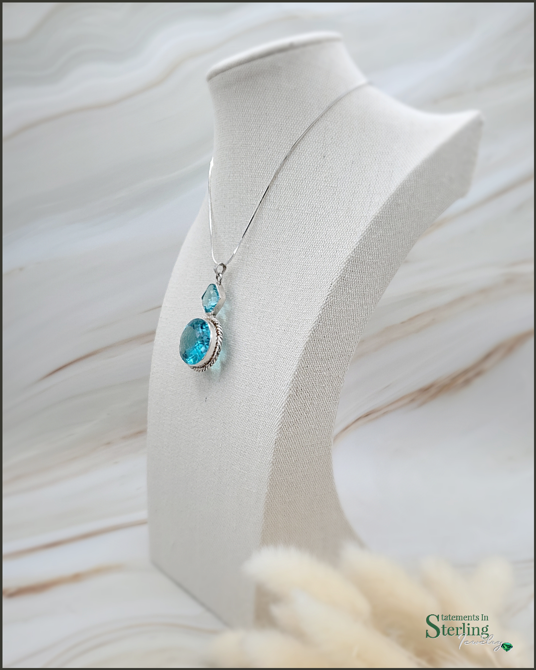 Sky Blue Quartz and Sterling Silver Two Stone Pendant