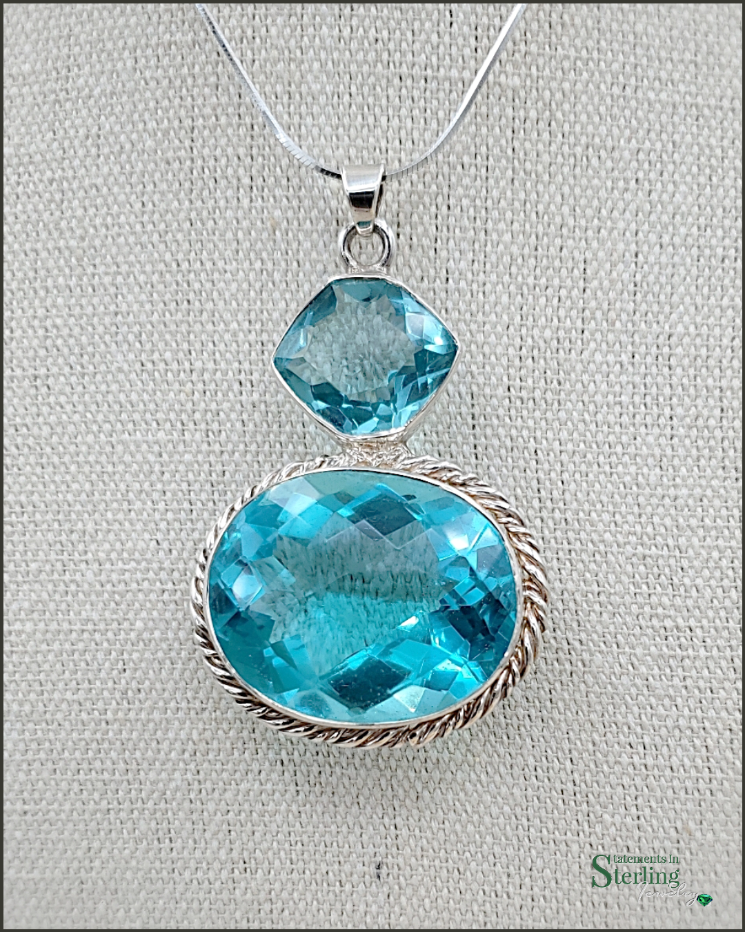 Sky Blue Quartz and Sterling Silver Two Stone Pendant