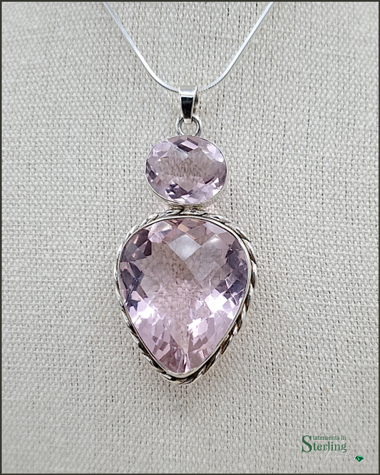 Norwegian Pink Fiord Quartz and Sterling Silver Two Stone Pendant