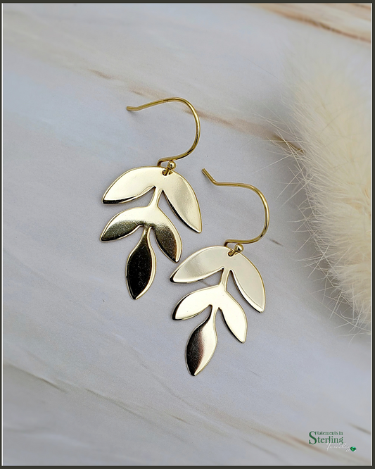 Gold Embraced Sterling Silver Leaf Earrings