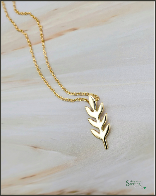 Gold Embraced Sterling Silver Petite Leaf Necklace