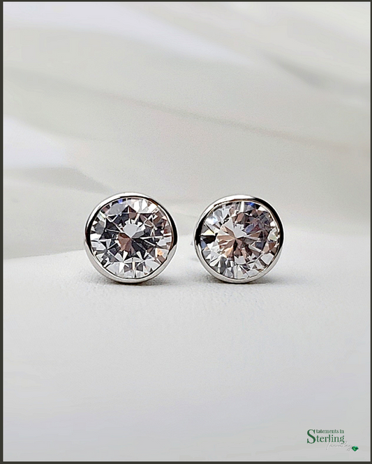 Sterling Silver Sparkling Cubic Zirconia Stud Earrings