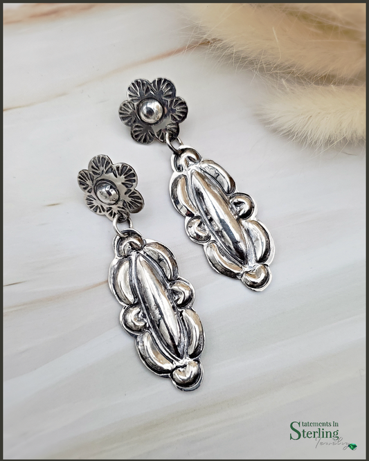 Navajo Floral Sterling Silver Earrings by Tim Yazzie