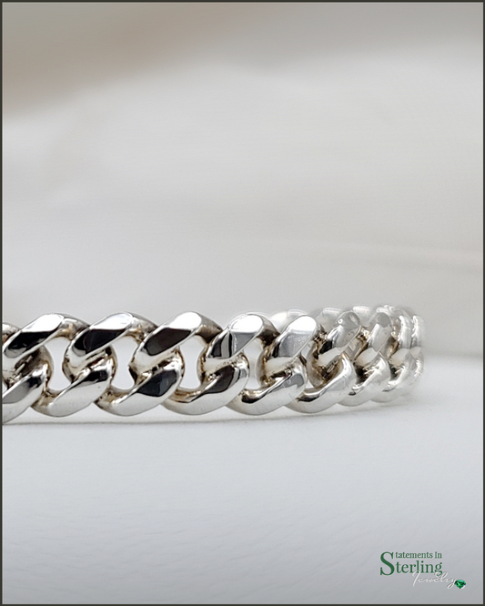 Sterling Silver Curb Link Cuff Bracelet