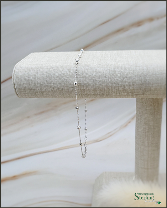 Sterling Silver Diamond Cut Beaded Anklet