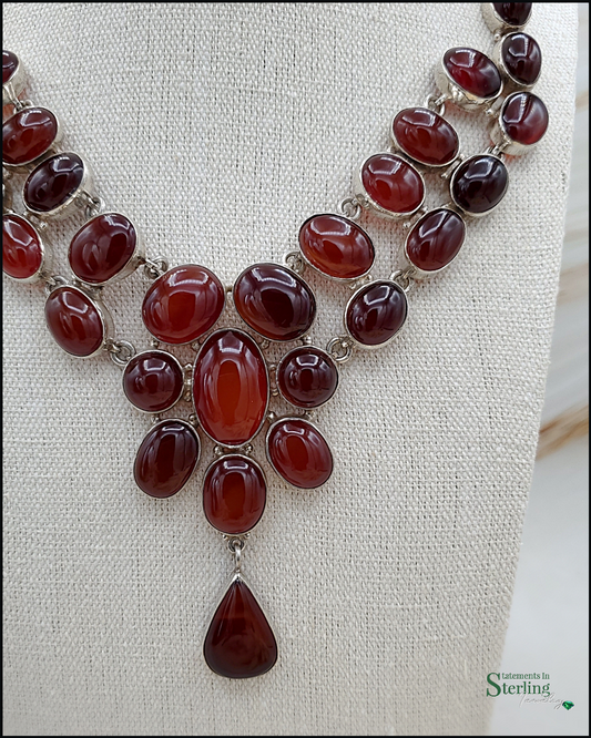 Carnelian Cabochon Sterling Silver Statement Necklace