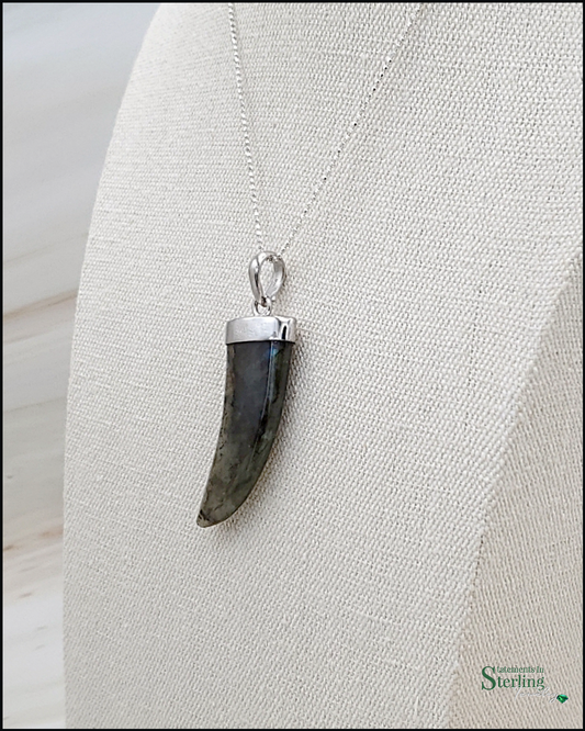 Large Labradorite and Sterling Silver Tusk Pendant