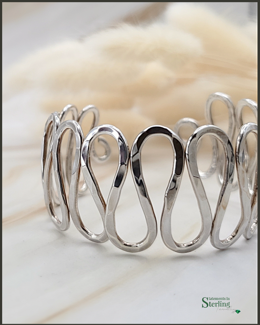 Hammered Sterling Silver Wave Cuff Bracelet