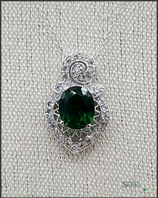 Chrome Diopside and White Topaz Sterling Silver Petite Pendant