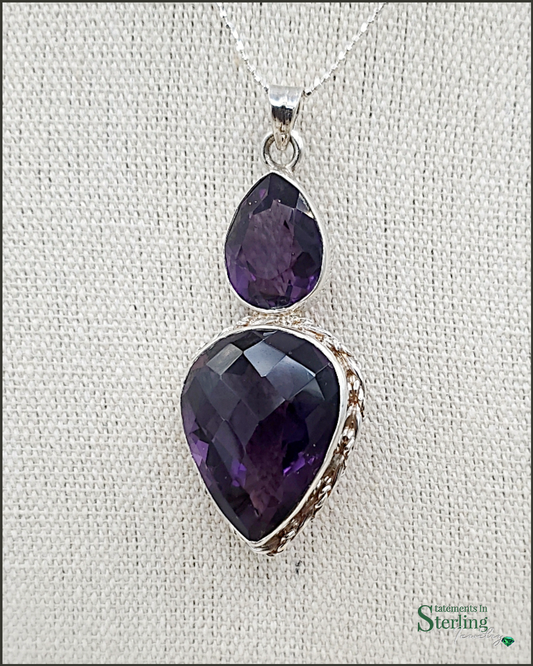 Purple Quartz and Sterling Silver Two Stone Pendant