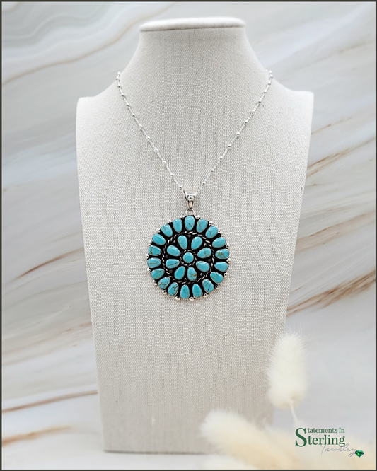 Turquoise and Sterling Silver Flower Cluster Pendant