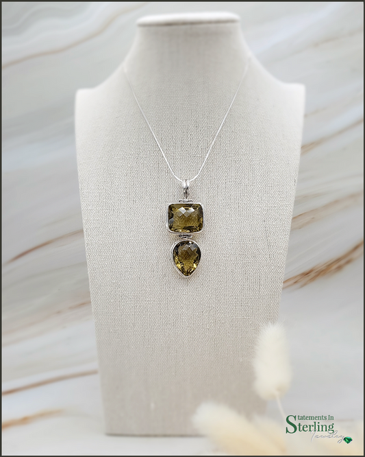 Citrine and Sterling Silver Two Stone Pendant