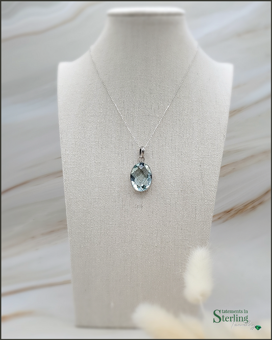 Swiss Blue Topaz and Sterling Silver Oval Pendant