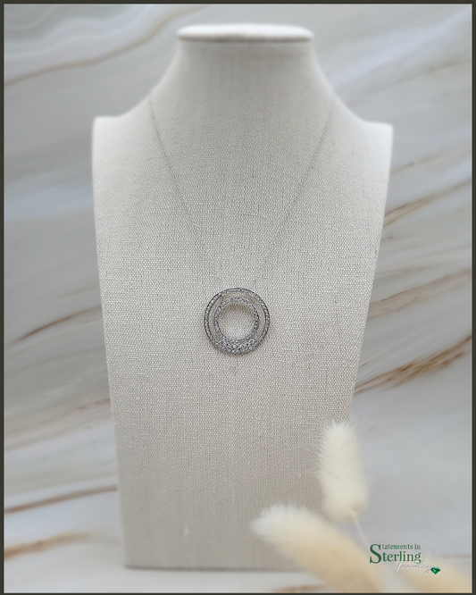 White Topaz and Sterling Silver Double Circle Pendant