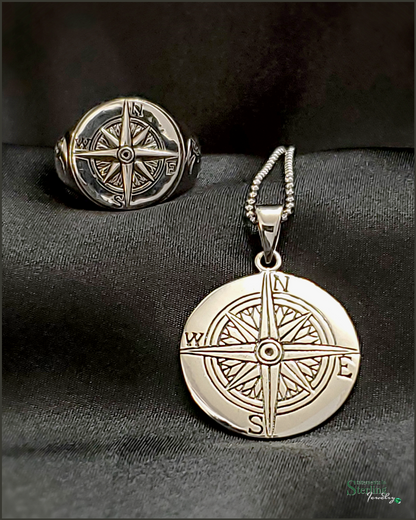 Compass Pendant in Polished Sterling Silver