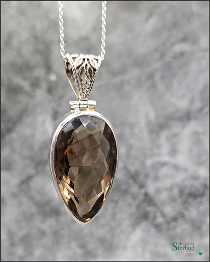 Smoky Topaz and Sterling Silver Pear Pendant