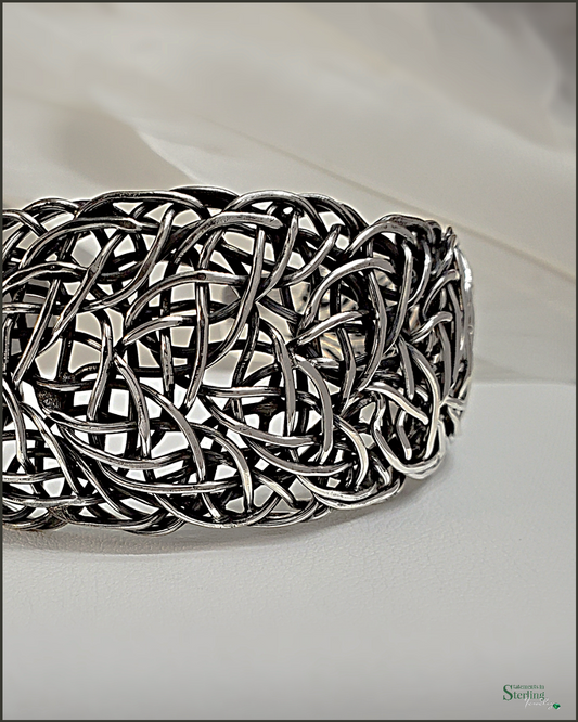 Wired Bold Solid Sterling Silver Cuff Bracelet in Oxidized