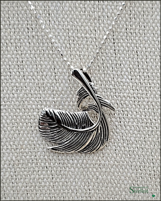 Sterling Silver Oxidized Feather Pendant