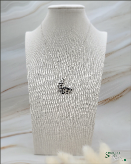 Sterling Silver Fancy Feather Pendant
