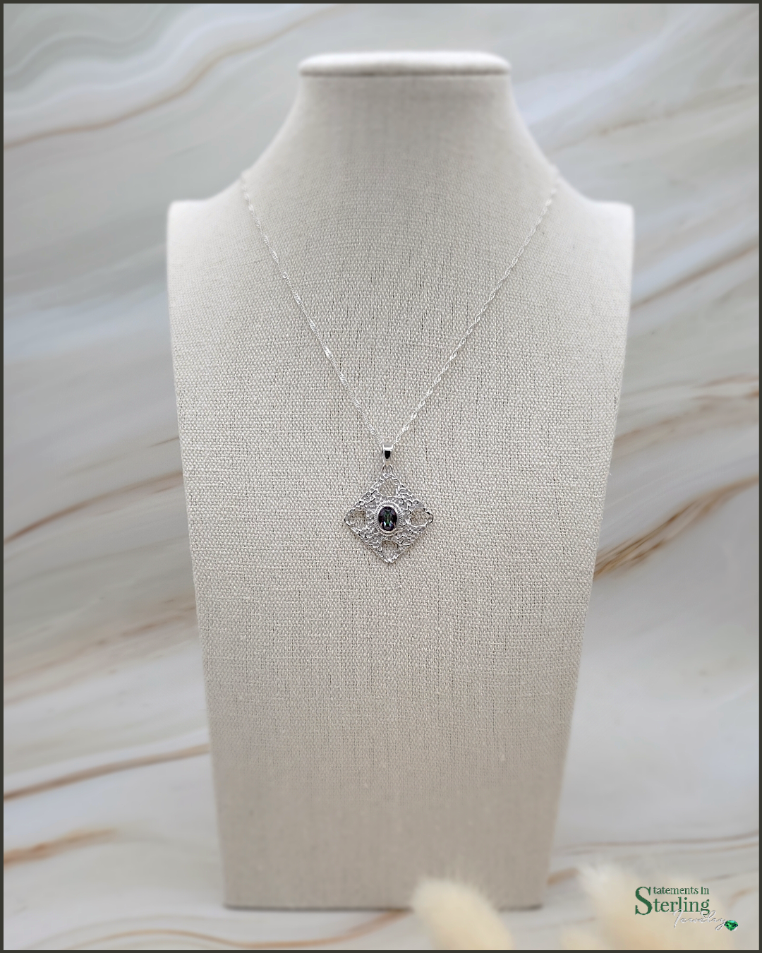 Gemstone Heart Cutout Pendant in Mystic Quartz and Sterling Silver