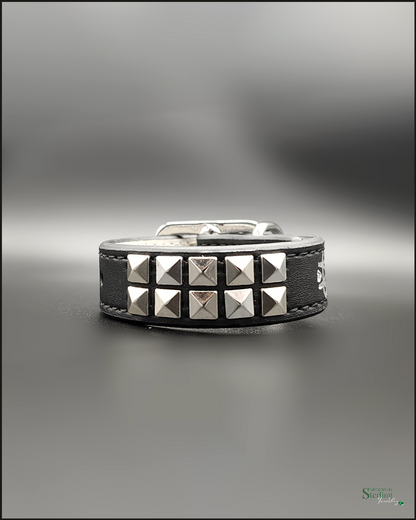 Mutt Couture Silver Studded Leather Petite Dog Collar in Black