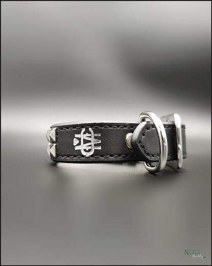 Mutt Couture Silver Studded Leather Petite Dog Collar in Black